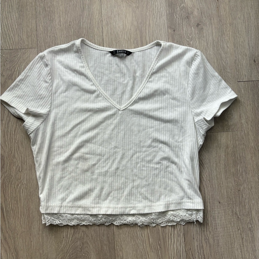SHEIN White ribbed with lace size L crop top
